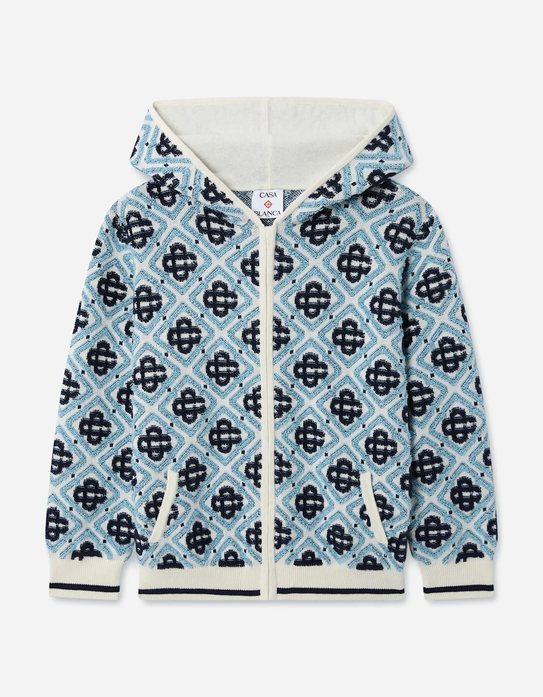 Casablanca Boys Textured Monogram Zip Up Hoodie in Blue