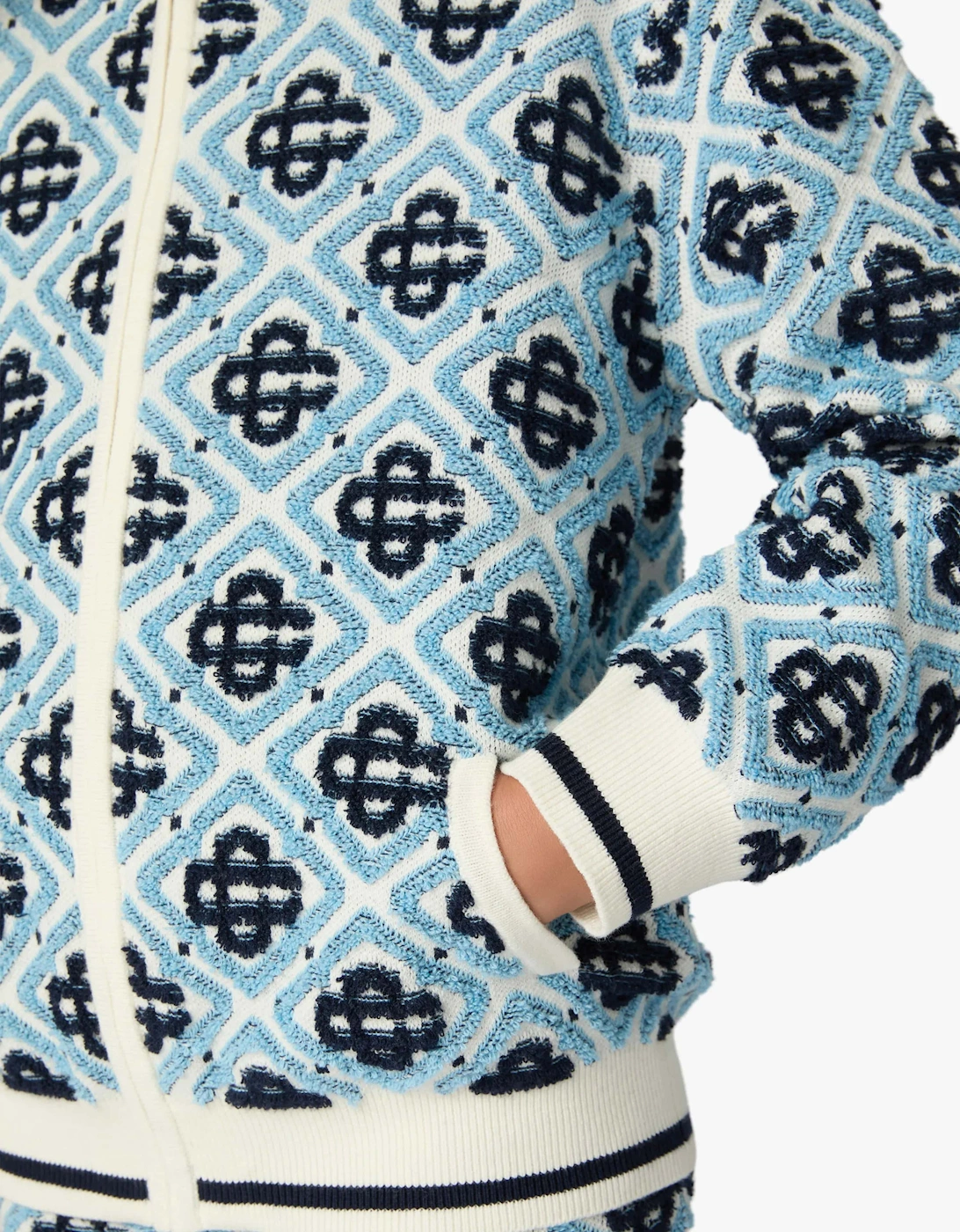 Casablanca Boys Textured Monogram Zip Up Hoodie in Blue