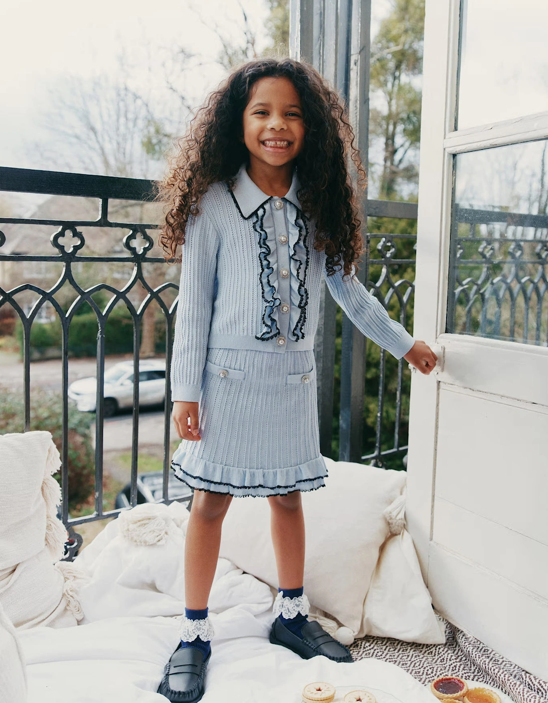 Self Portrait Girls Frill Trim Skirt in Blue