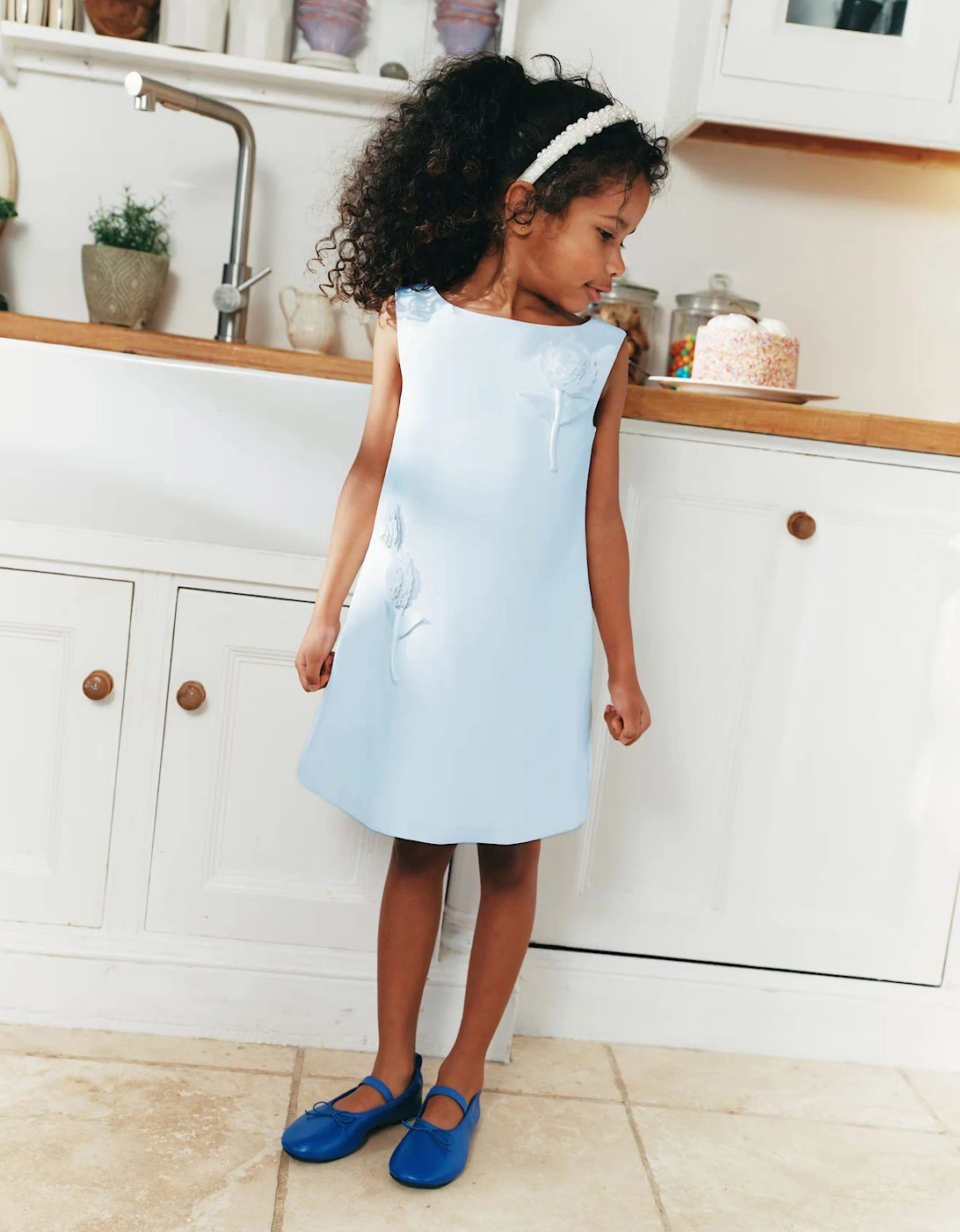 Self Portrait Girls Crepe Sequin Flower Dress in Blue