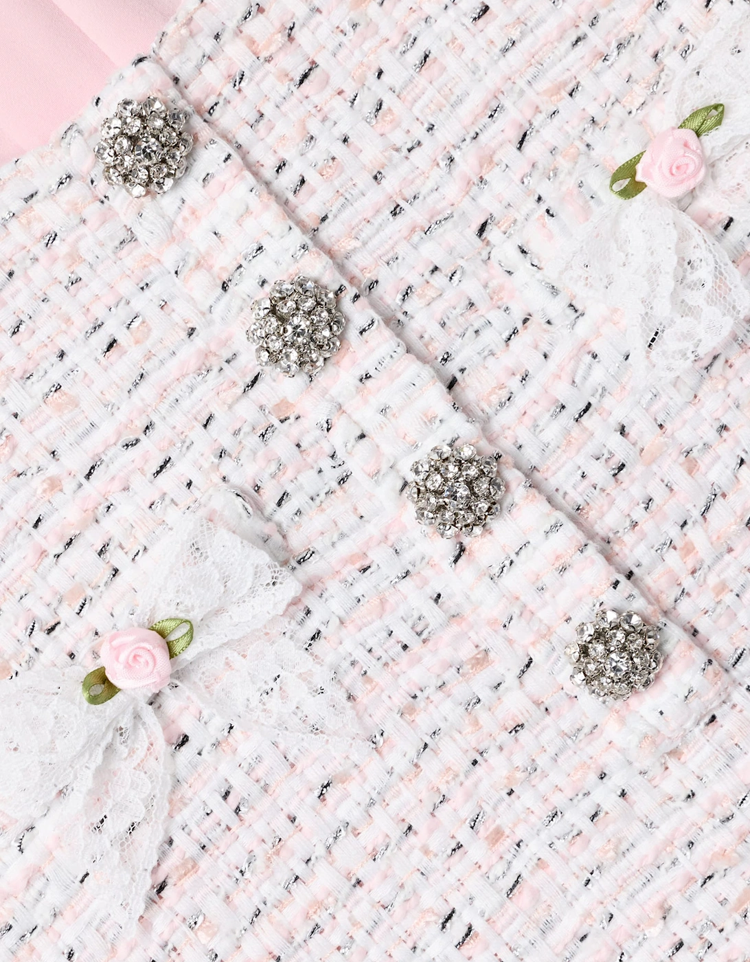 Self Portrait Girls Boucle Lace Bow Dress in Pink