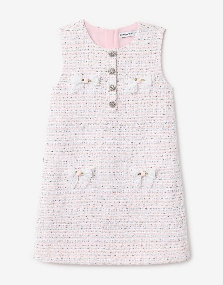 Self Portrait Girls Boucle Lace Bow Dress in Pink