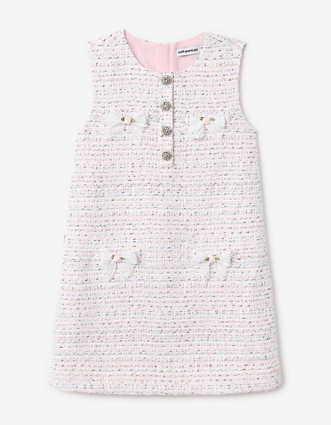 Self Portrait Girls Boucle Lace Bow Dress in Pink