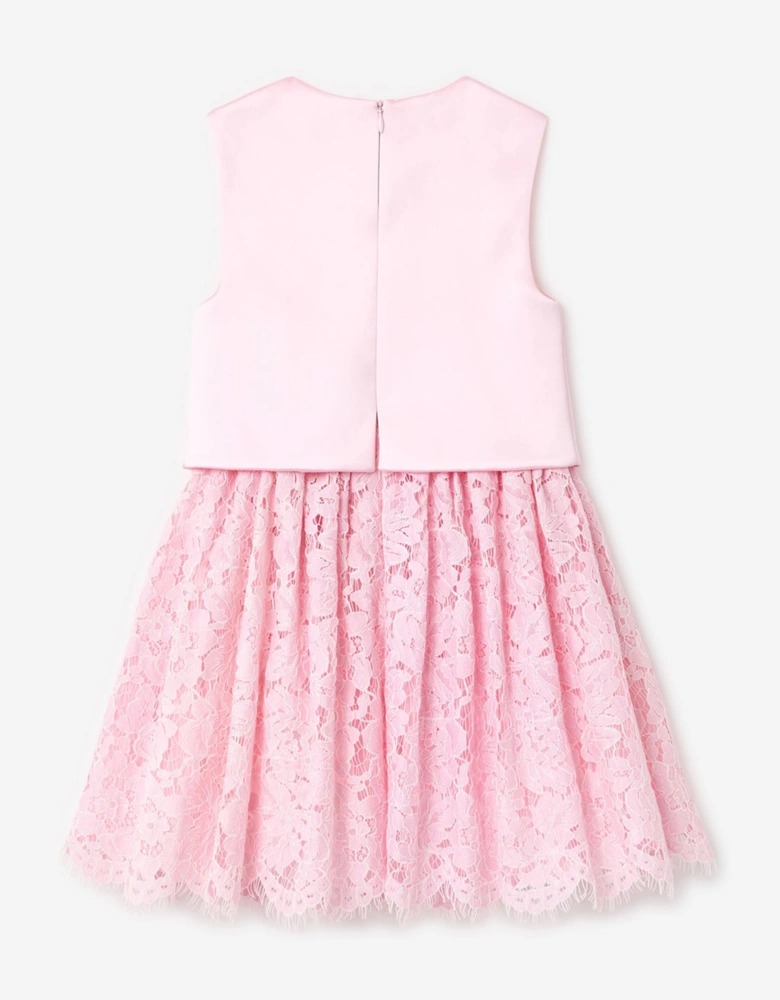 Self Portrait Girls Satin Lace Dress in Pink