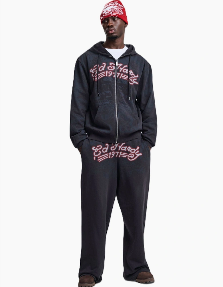 Ed Hardy Shadow Eagle Graphic Relaxed Zip Thru Men's Black Hoodie