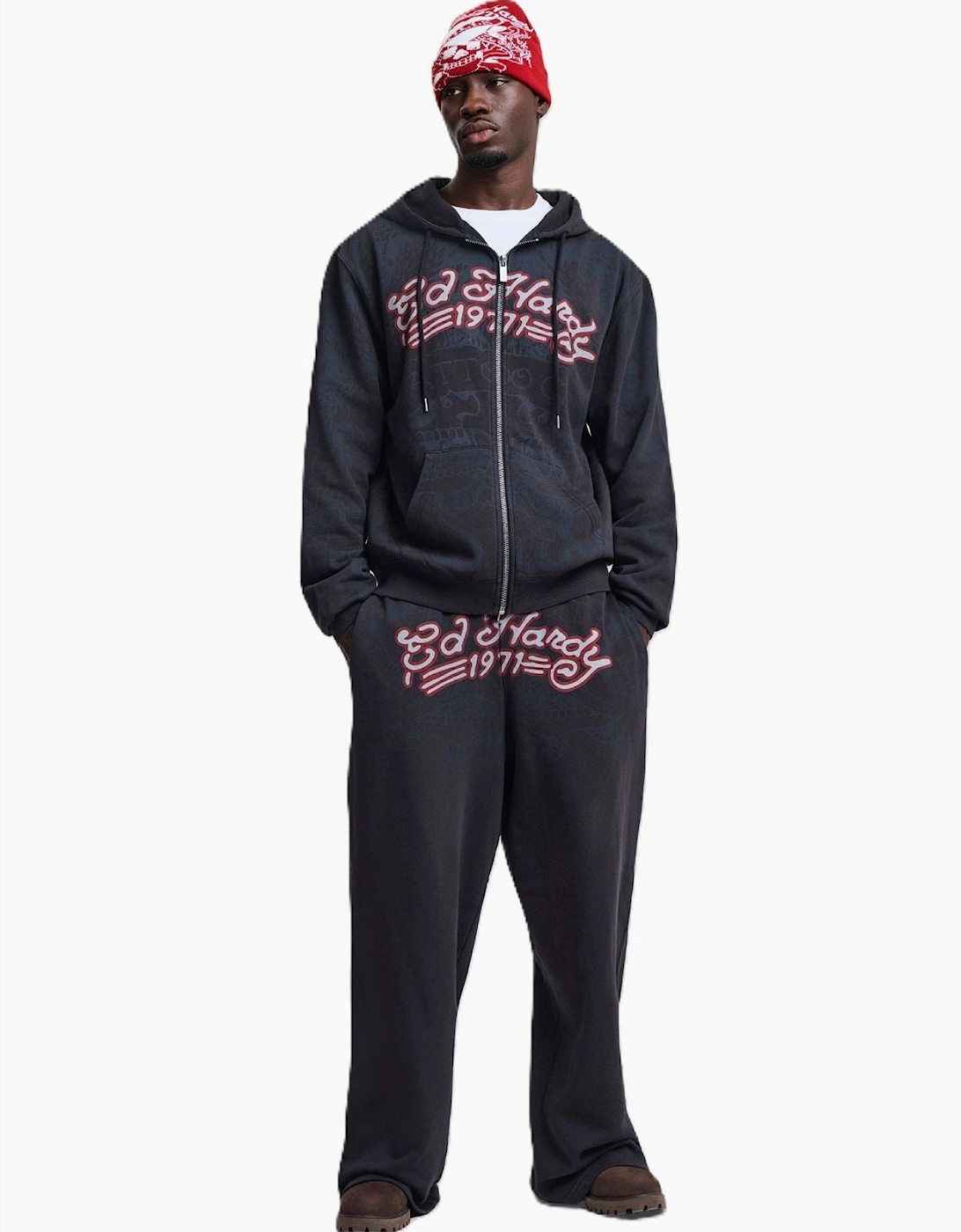 Ed Hardy Shadow Eagle Graphic Relaxed Zip Thru Men's Black Hoodie