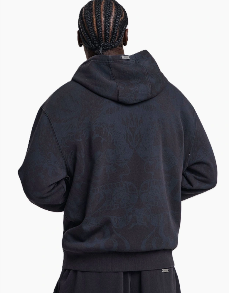 Ed Hardy Shadow Eagle Graphic Relaxed Zip Thru Men's Black Hoodie