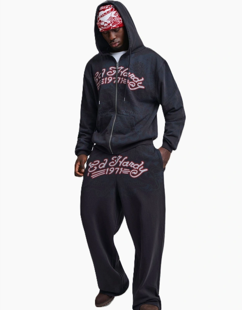 Ed Hardy Shadow Eagle Graphic Relaxed Zip Thru Men's Black Hoodie