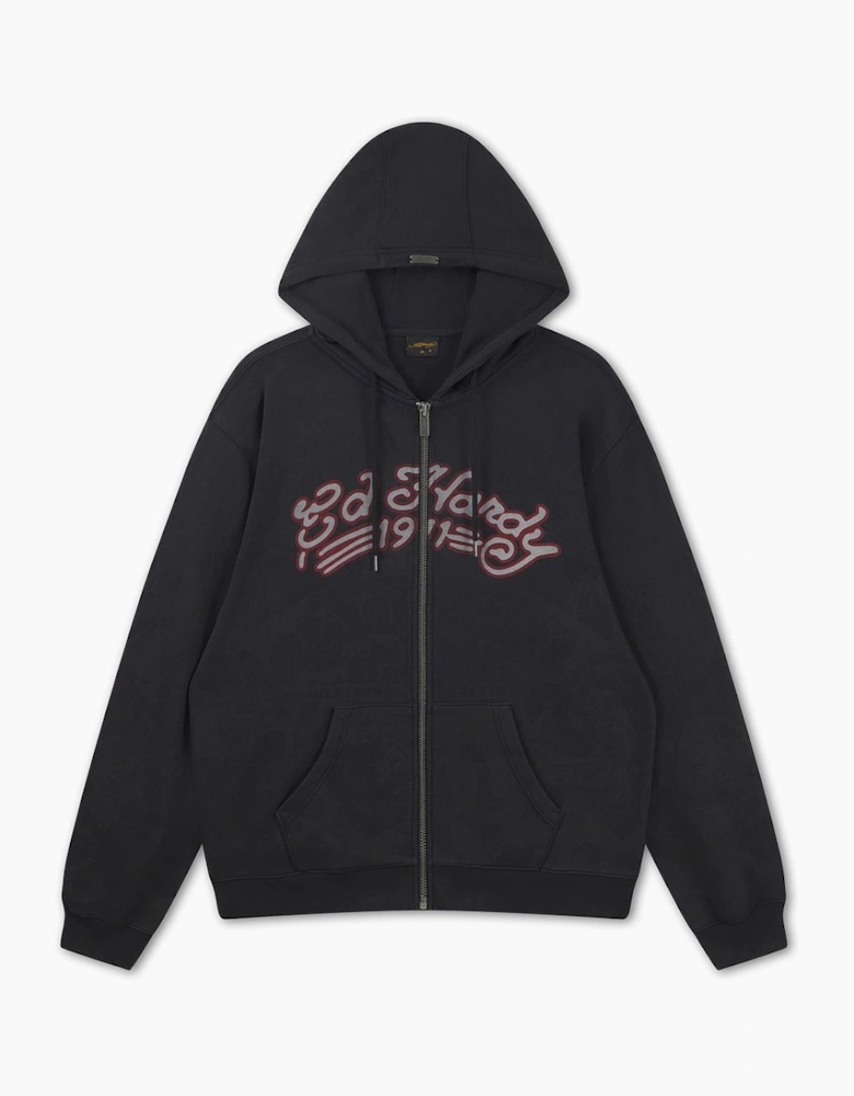 Ed Hardy Shadow Eagle Graphic Relaxed Zip Thru Men's Black Hoodie