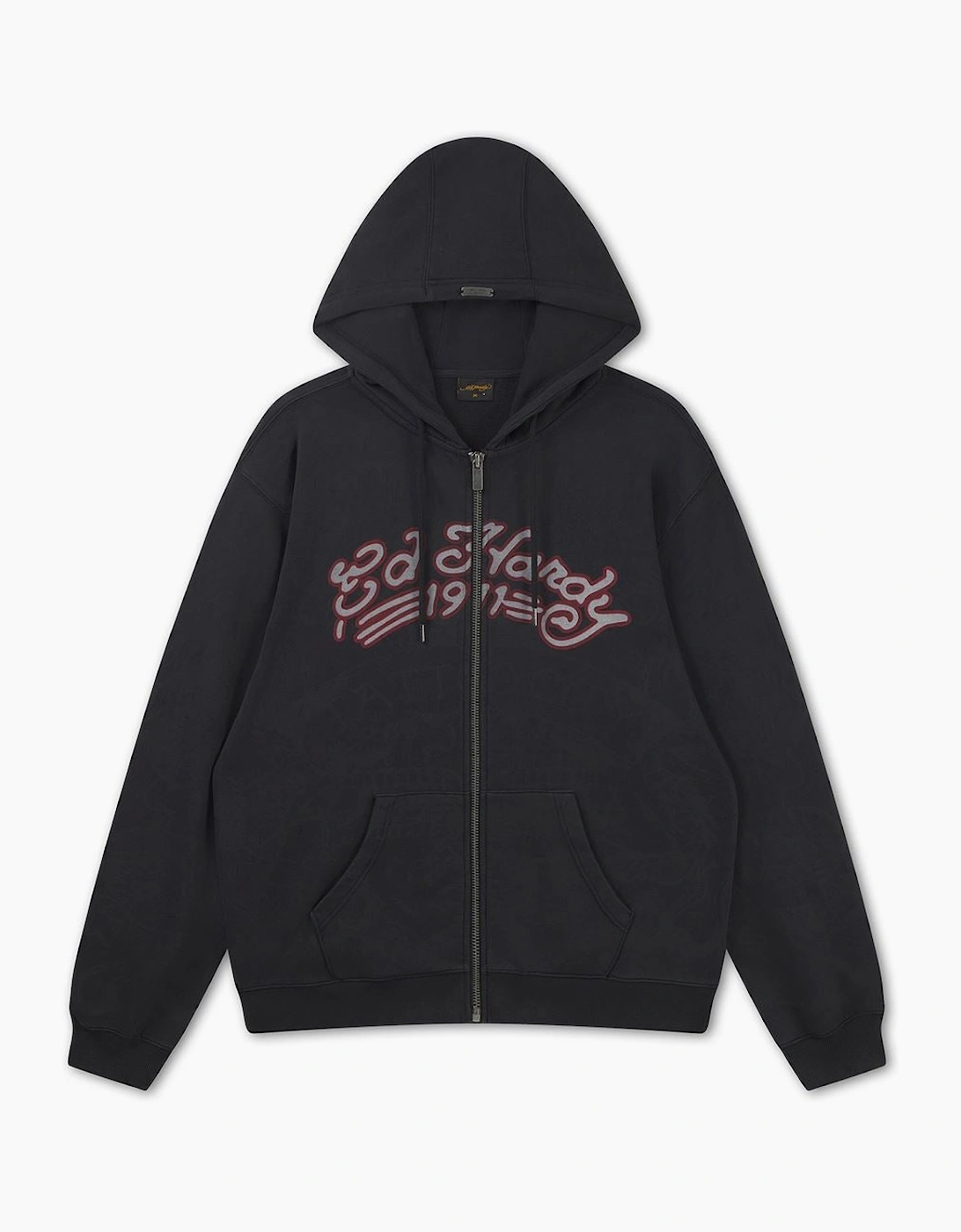 Ed Hardy Shadow Eagle Graphic Relaxed Zip Thru Men's Black Hoodie