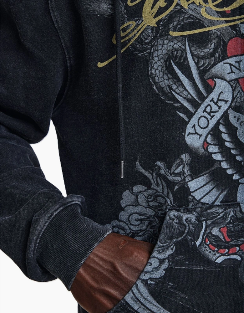 Ed Hardy New York Washed Relaxed Zip Thru Men's Black Hoodie