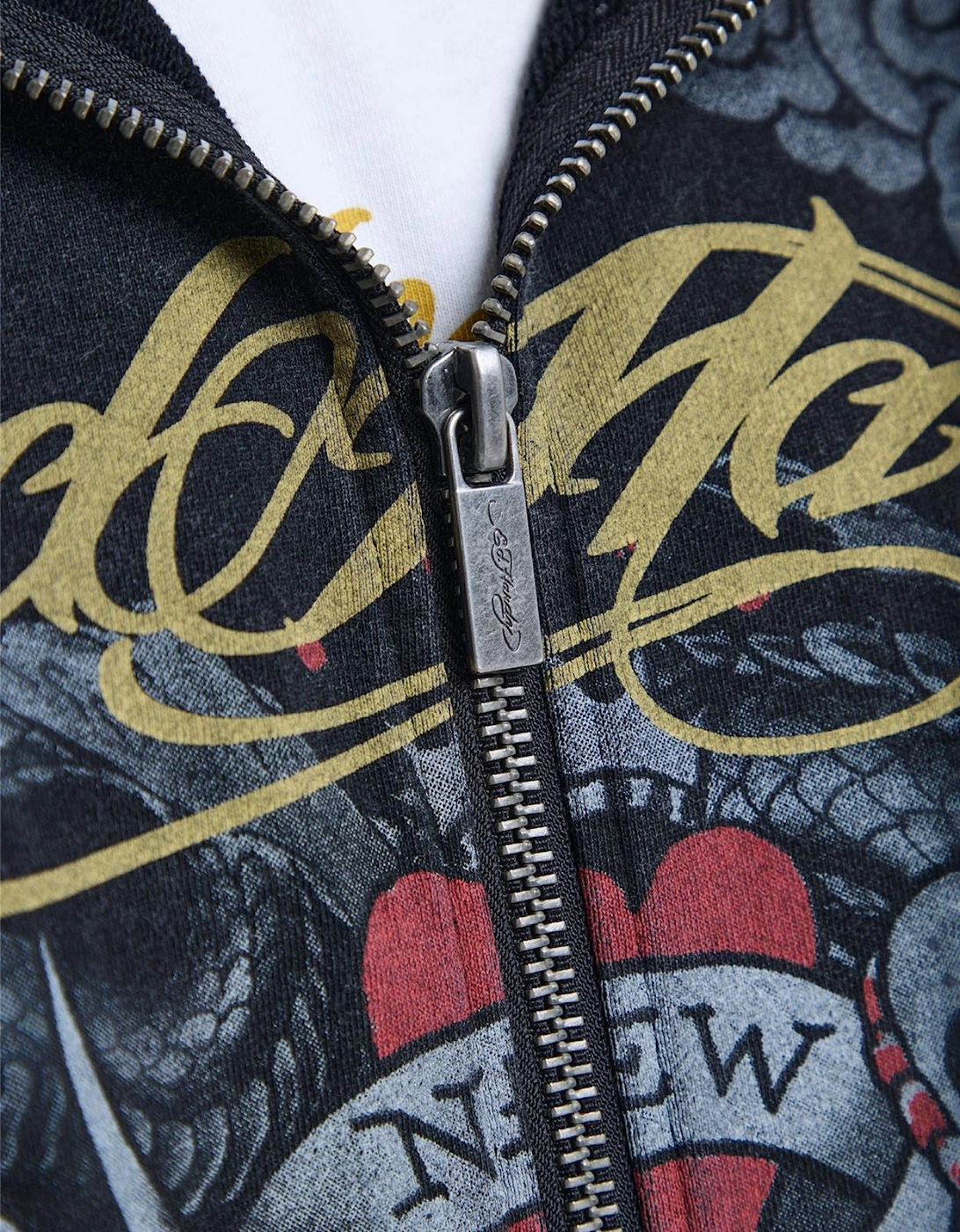 Ed Hardy New York Washed Relaxed Zip Thru Men's Black Hoodie