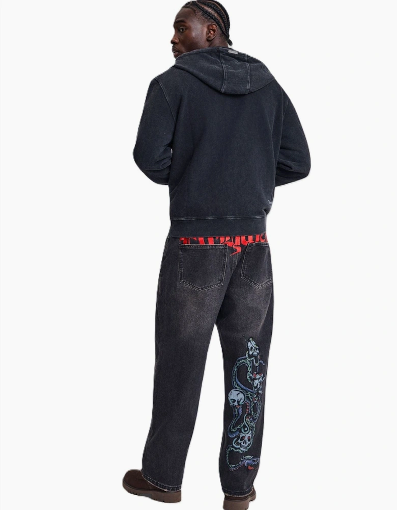 Ed Hardy New York Washed Relaxed Zip Thru Men's Black Hoodie
