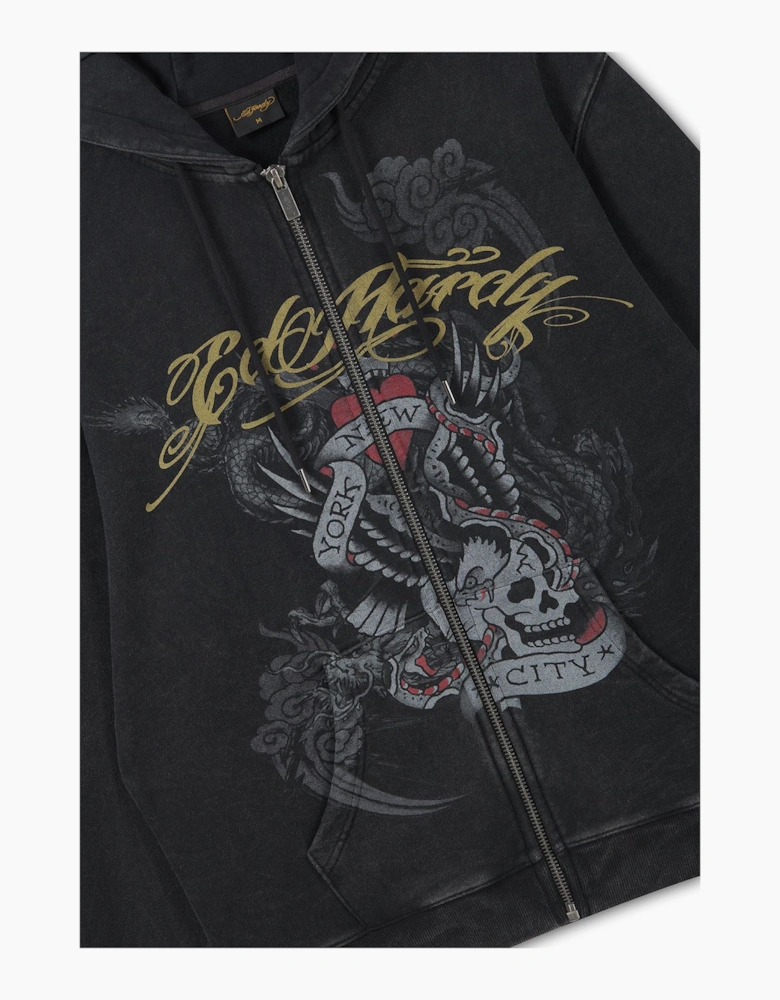 Ed Hardy New York Washed Relaxed Zip Thru Men's Black Hoodie