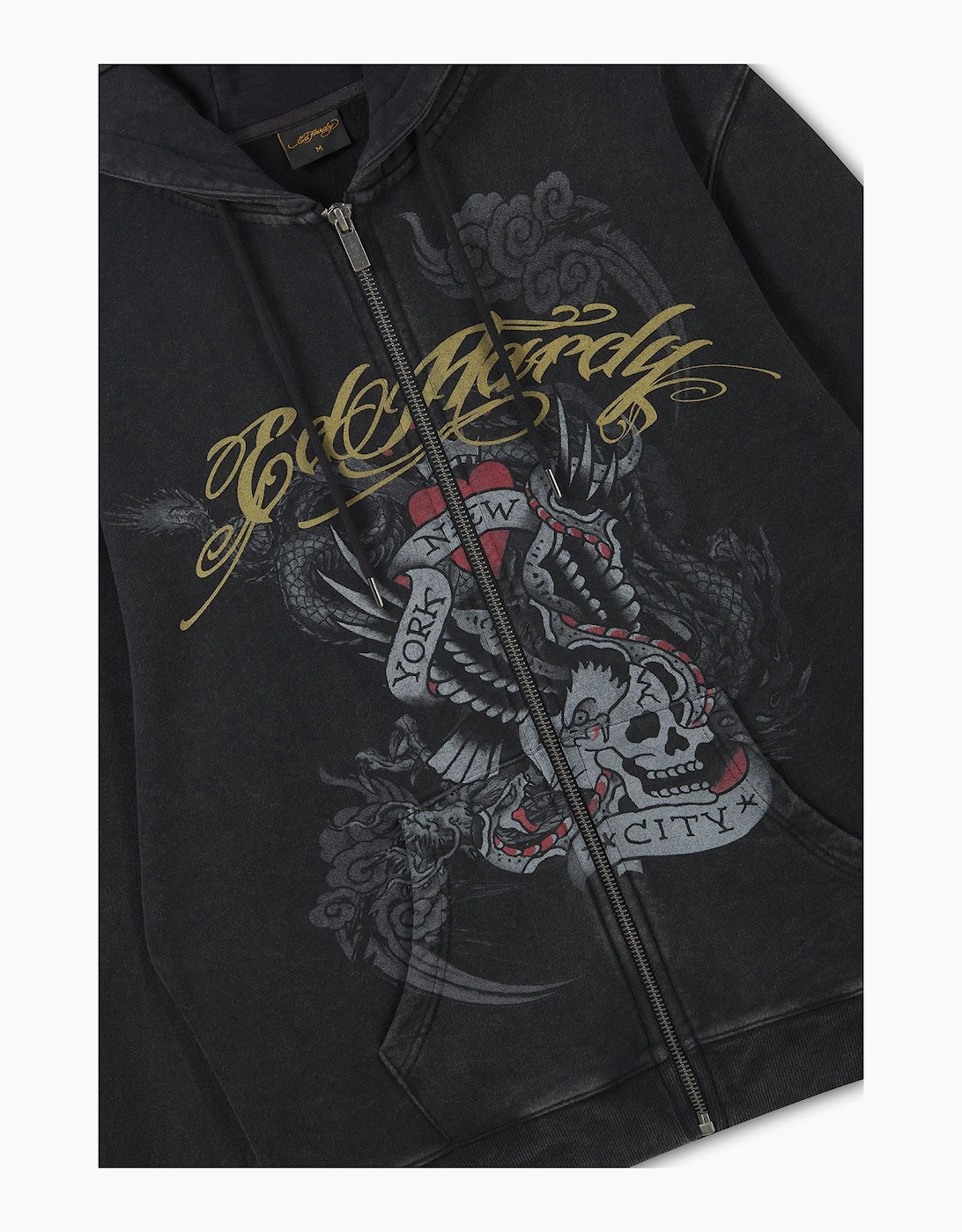Ed Hardy New York Washed Relaxed Zip Thru Men's Black Hoodie