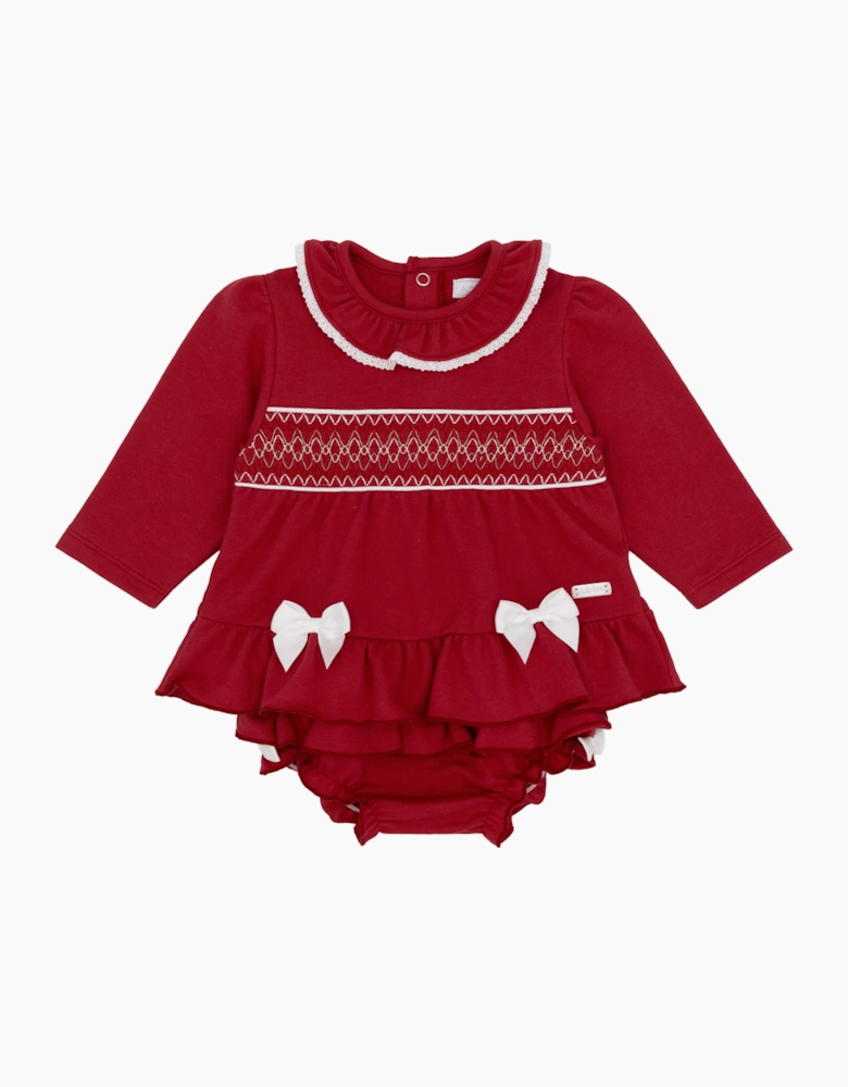 Girls Soft Red Smocked Jam Pant Set