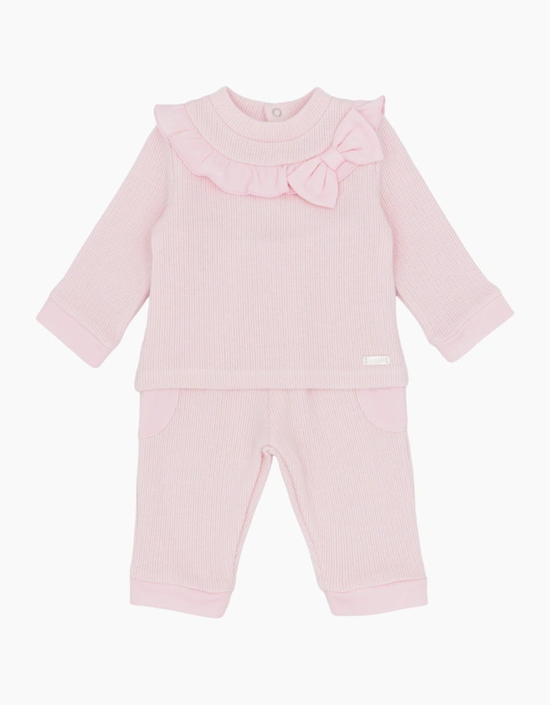 Girls Soft Pale Pink Ribbed Tracksuit