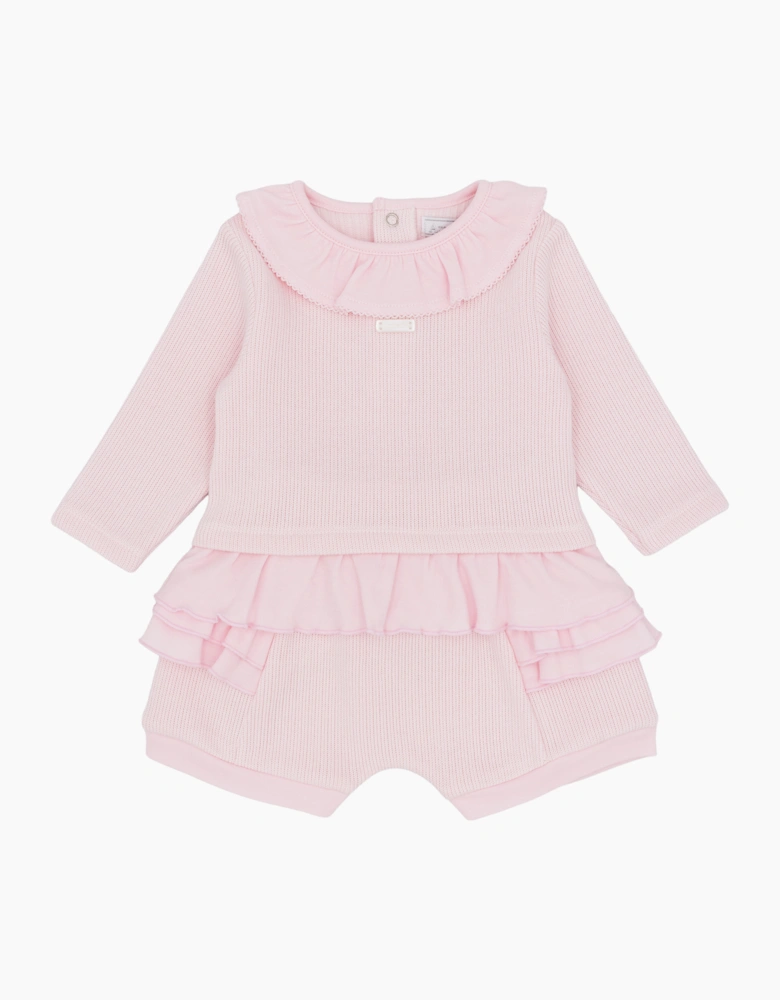 Girls Soft Pale Pink Ribbed Jam Pant Set