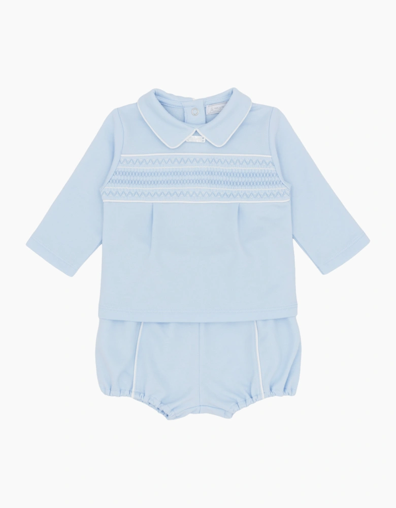 Boys Soft Pale Blue Smocked Jam Pant Set