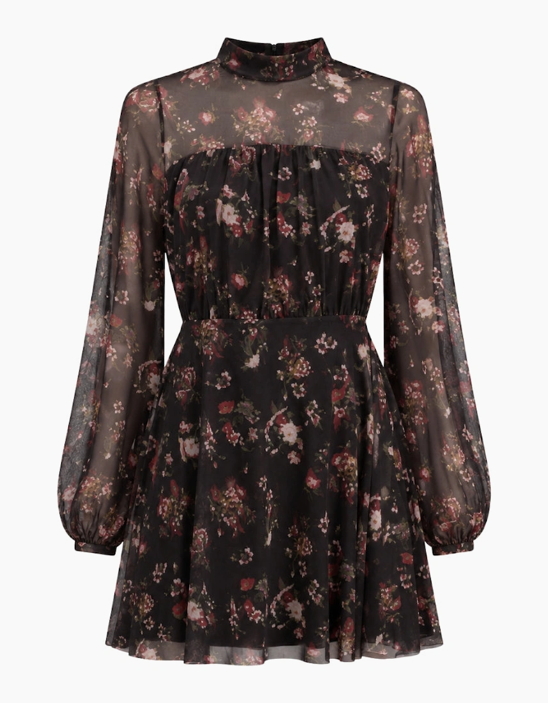 Women's Ted Baker Avetta Long Sleeve Floral Black Mesh Mini Dress - Size: 14