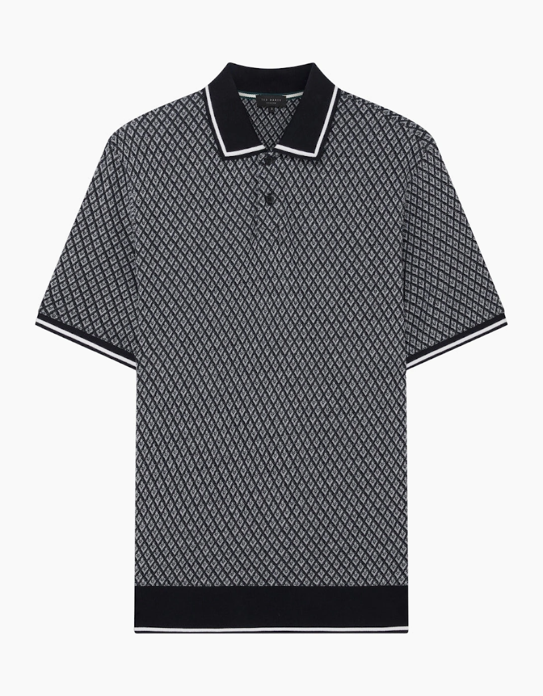 Men's Ted Baker SS Regular Geo Textured Navy Polo Shirt - Black - Size: 46
