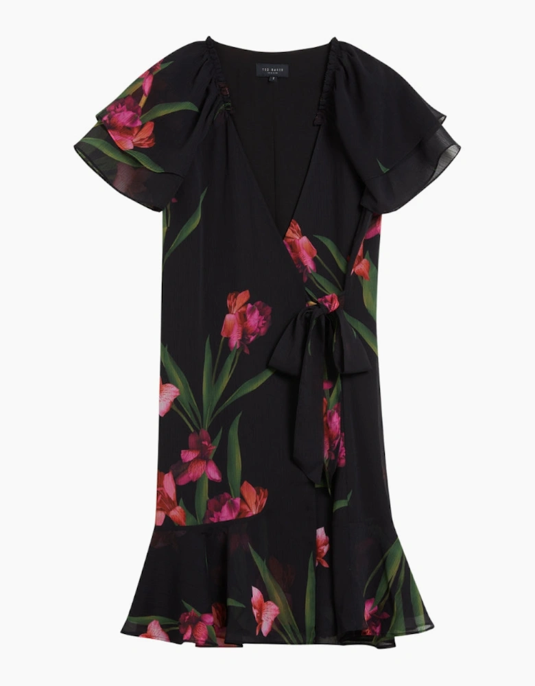Ted Baker Fascia Angel Sleeve Wrap Black Mini Dress