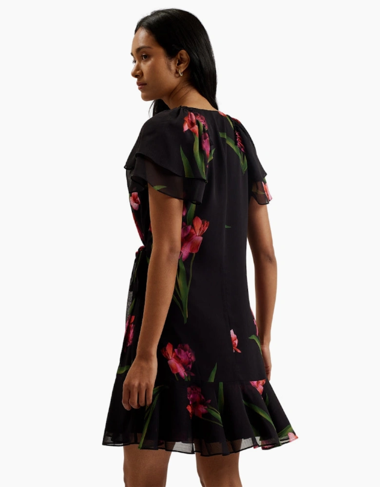 Ted Baker Fascia Angel Sleeve Wrap Black Mini Dress
