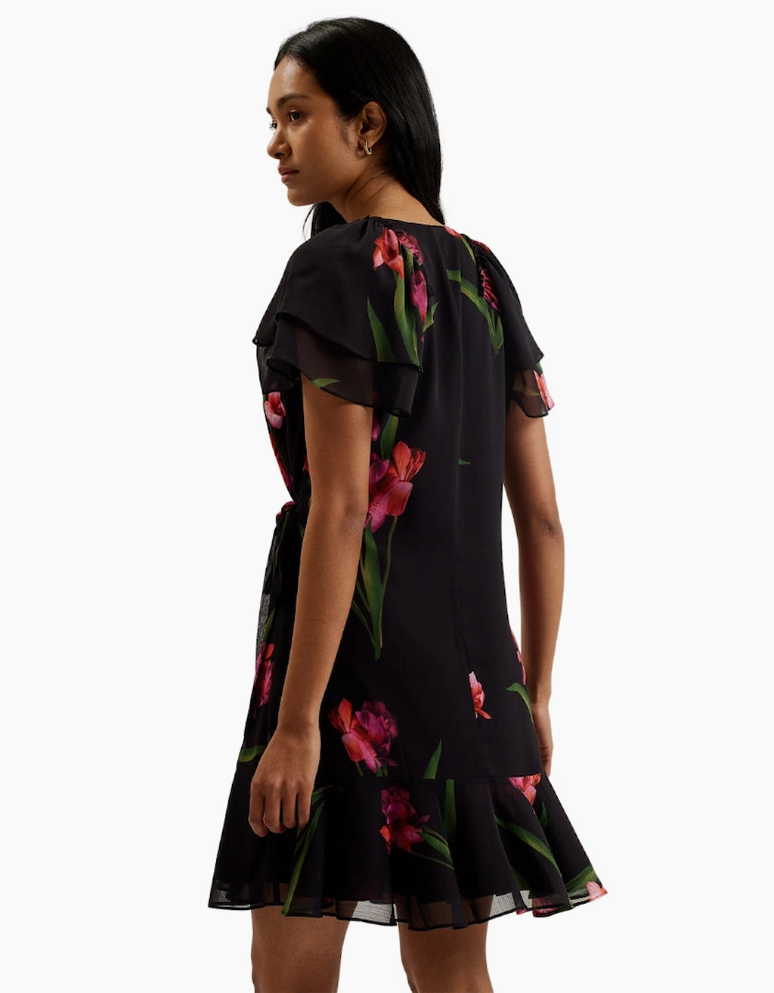 Ted Baker Fascia Angel Sleeve Wrap Black Mini Dress