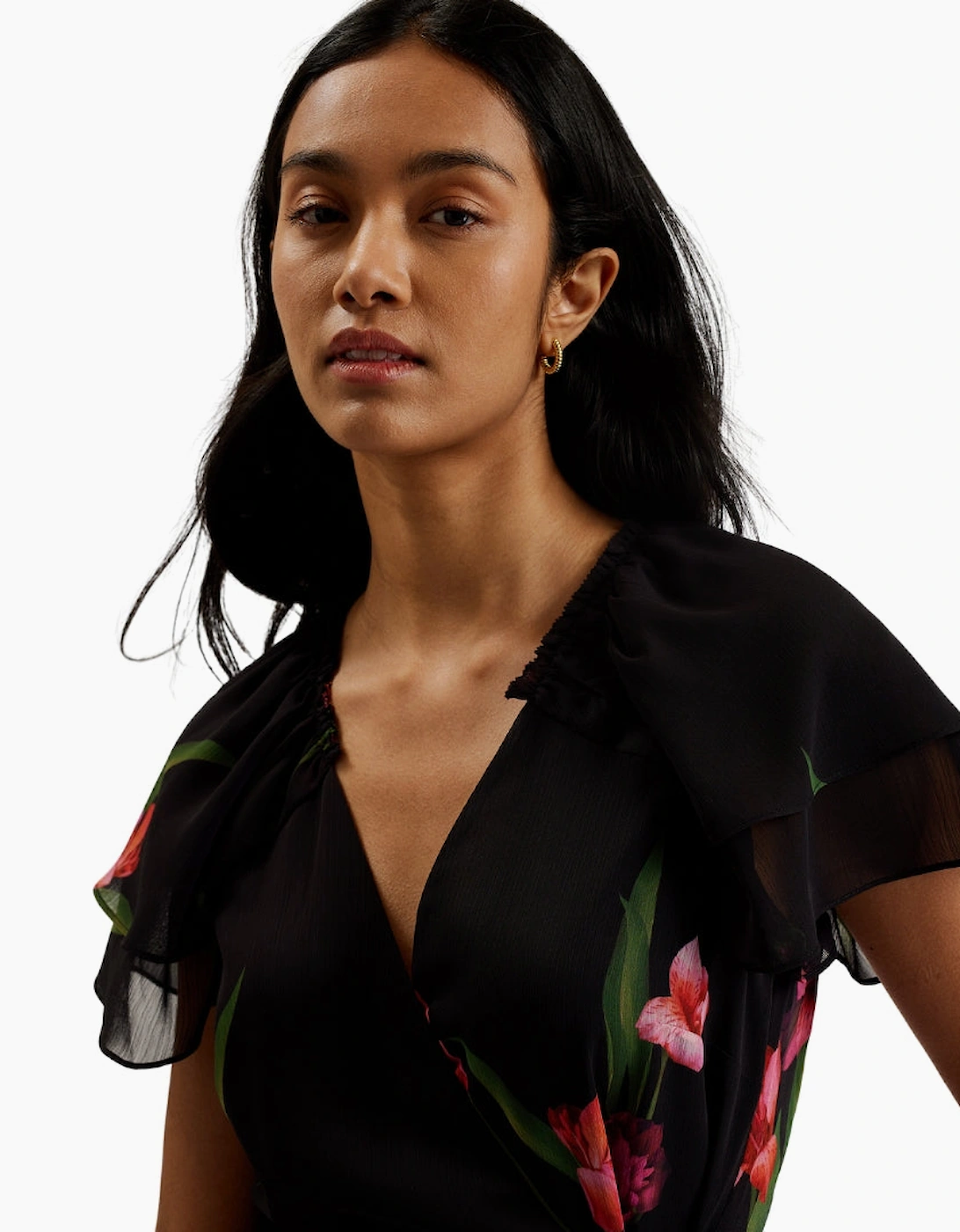Ted Baker Fascia Angel Sleeve Wrap Black Mini Dress