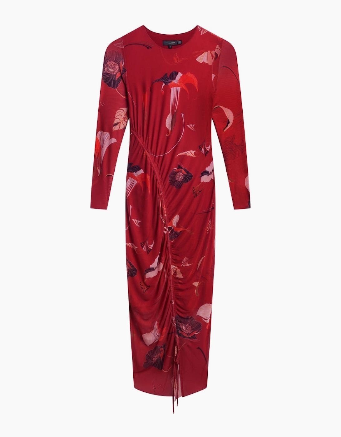 Ted Baker Women's Ted Baker Jazzy Bodycon Mesh Gathered Red Midi Dress