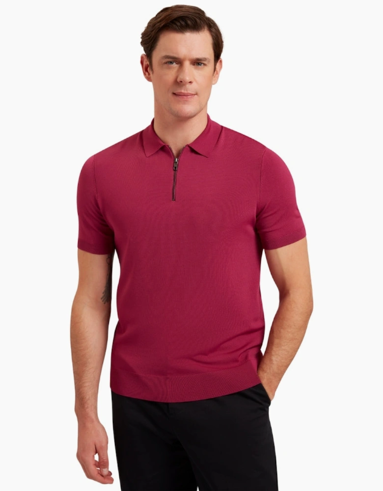 Ted Baker Daldin Rayon Zip Fuchsia Polo Shirt