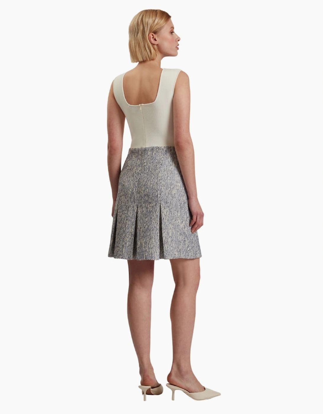 Ted Baker Vulpam Sleeveless Knit Bodice Boucle Light Blue Dress