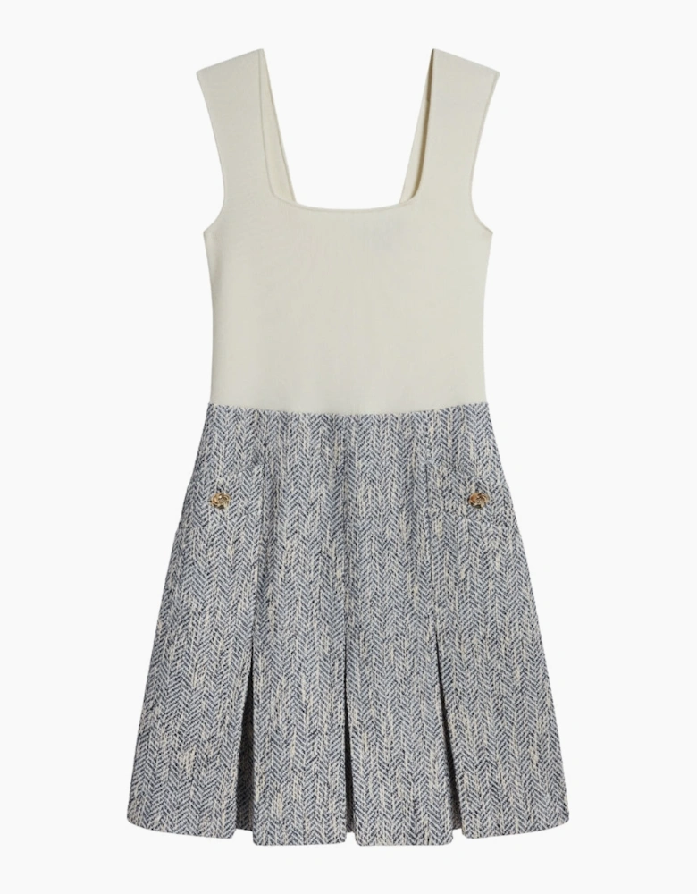 Ted Baker Vulpam Sleeveless Knit Bodice Boucle Light Blue Dress