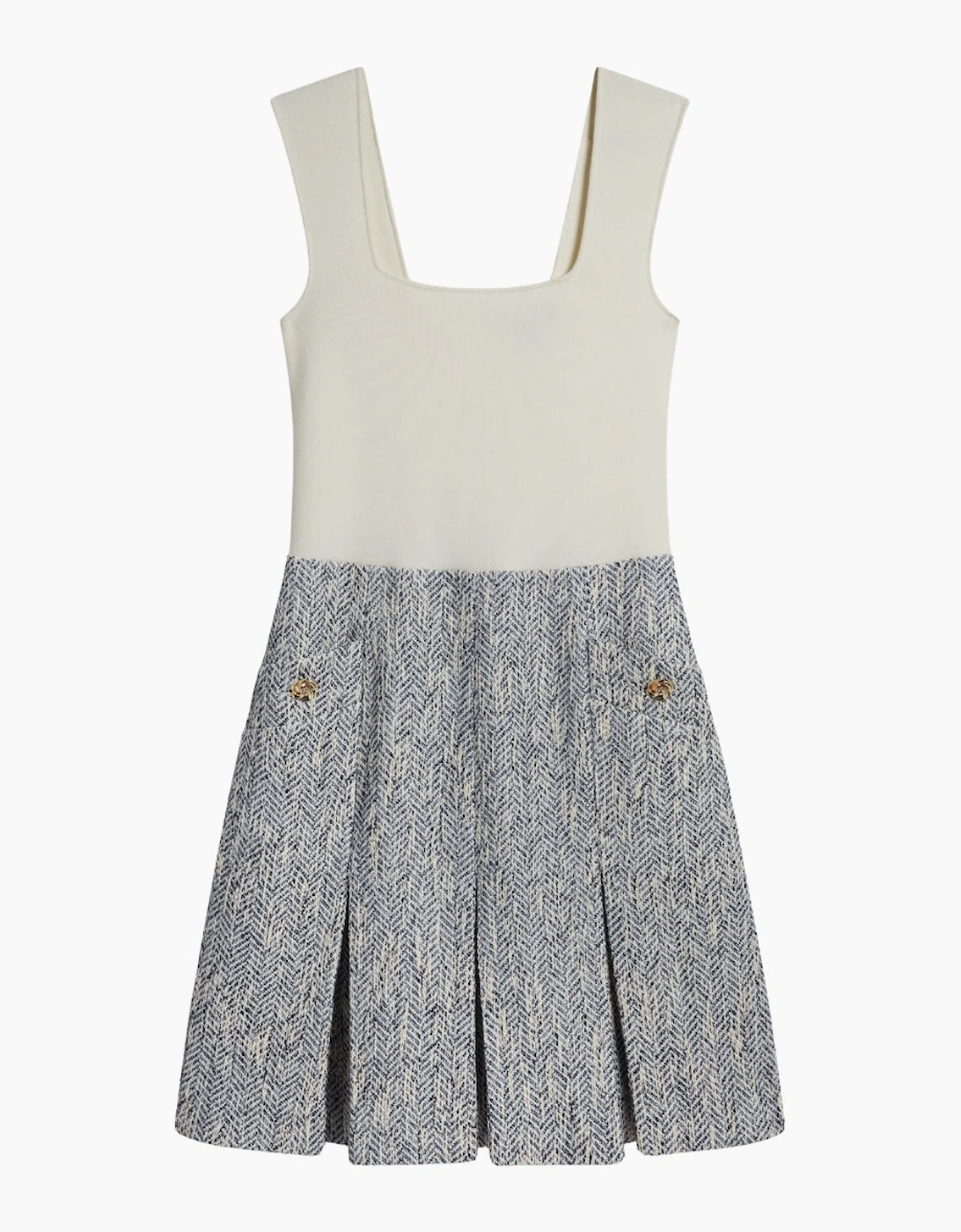 Ted Baker Vulpam Sleeveless Knit Bodice Boucle Light Blue Dress