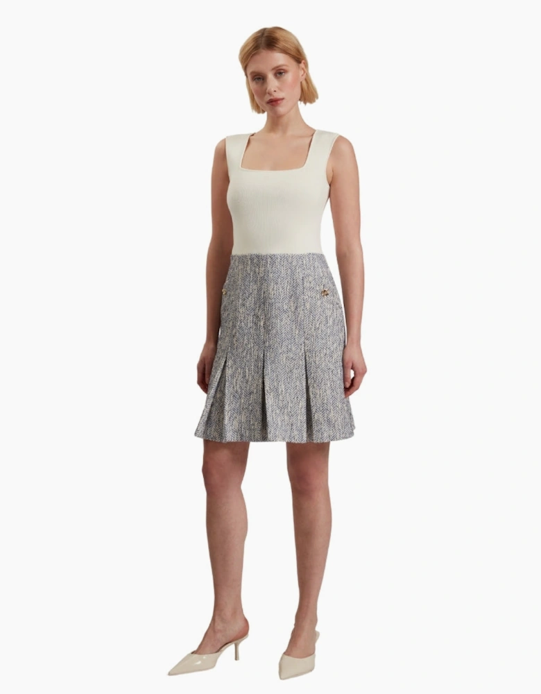 Ted Baker Vulpam Sleeveless Knit Bodice Boucle Light Blue Dress