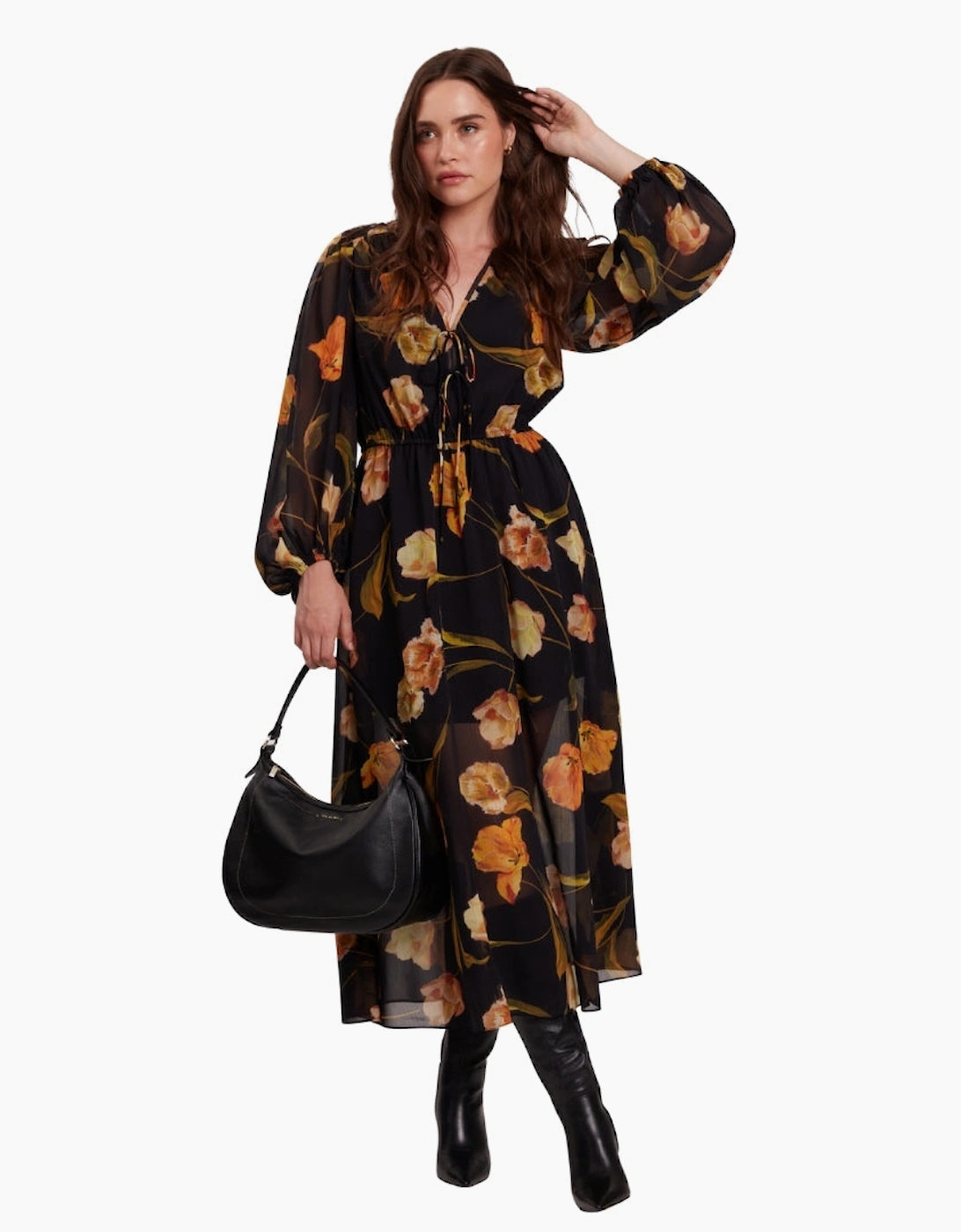 Ted Baker Mesh Top Midi Black Dress