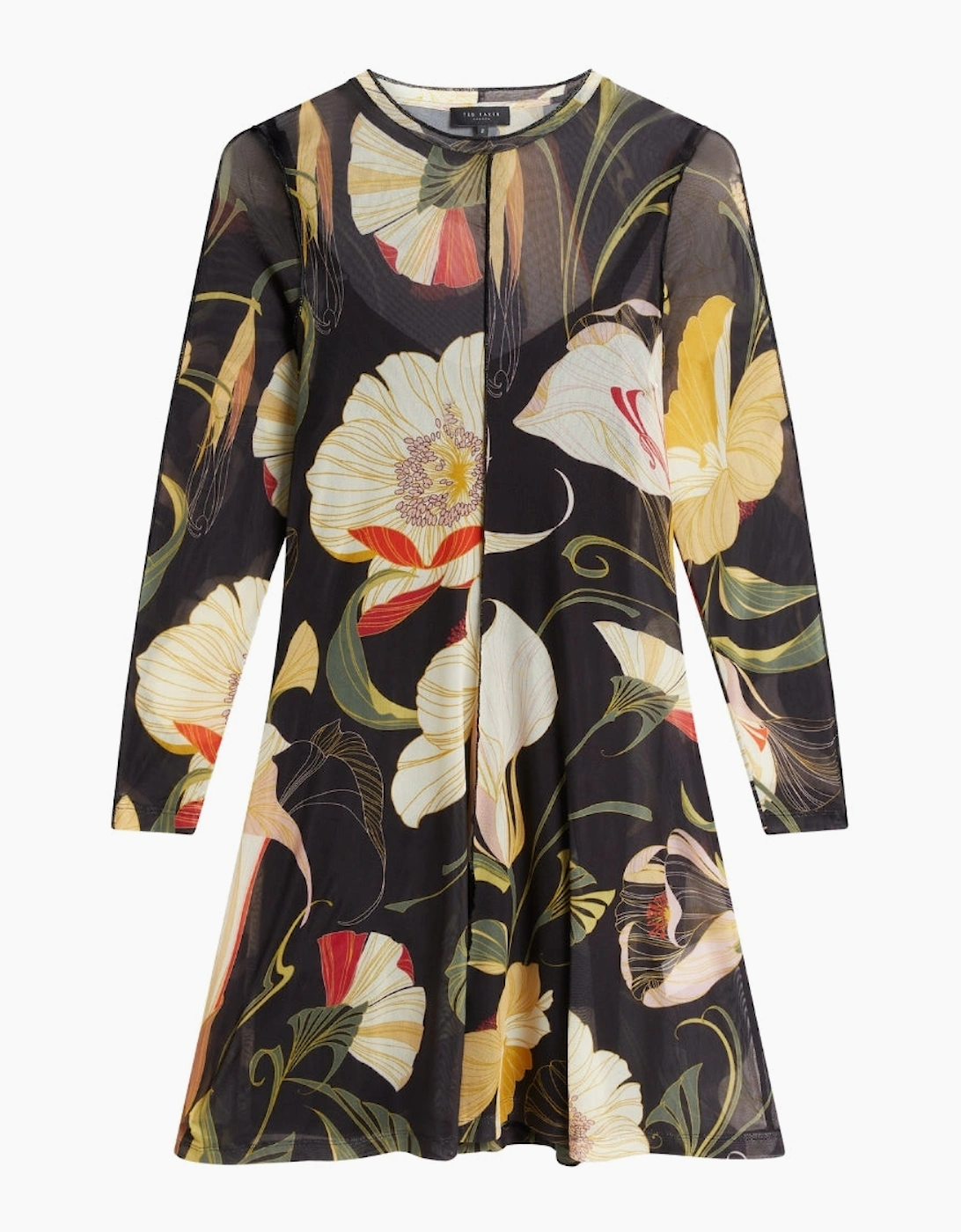 Ted Baker Women's Black Mesh Long Sleeve Midi Dress - Size 12