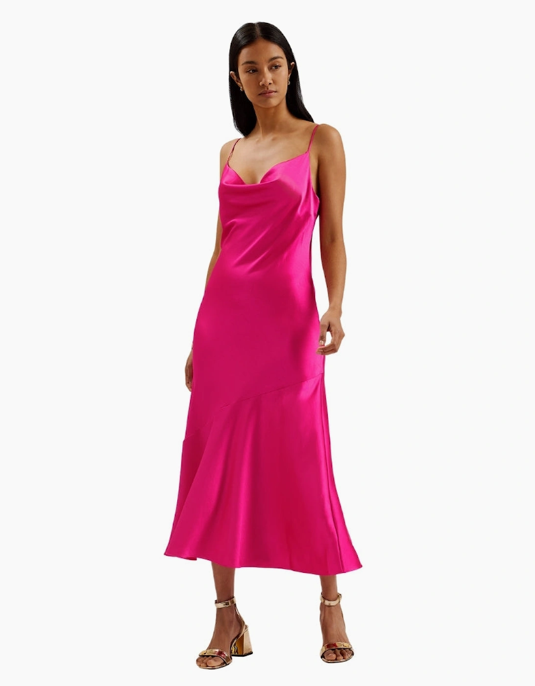 Ted Baker Tunca Satin Cowl Neck Pink Evening Midi Dress