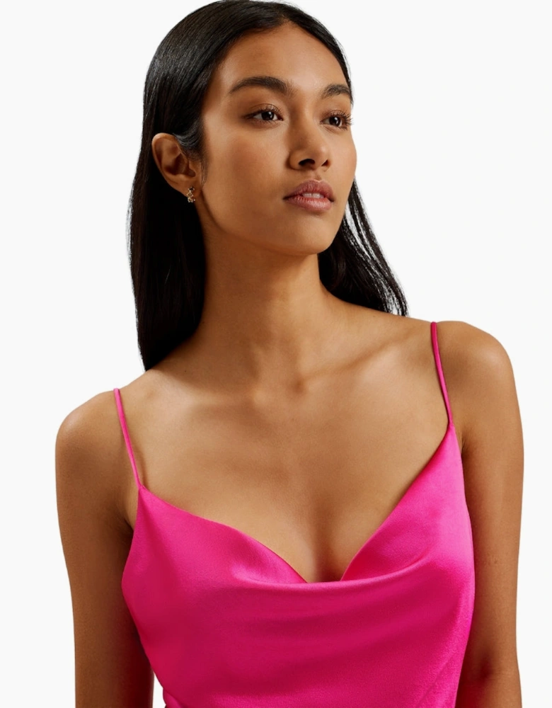 Ted Baker Tunca Satin Cowl Neck Pink Evening Midi Dress