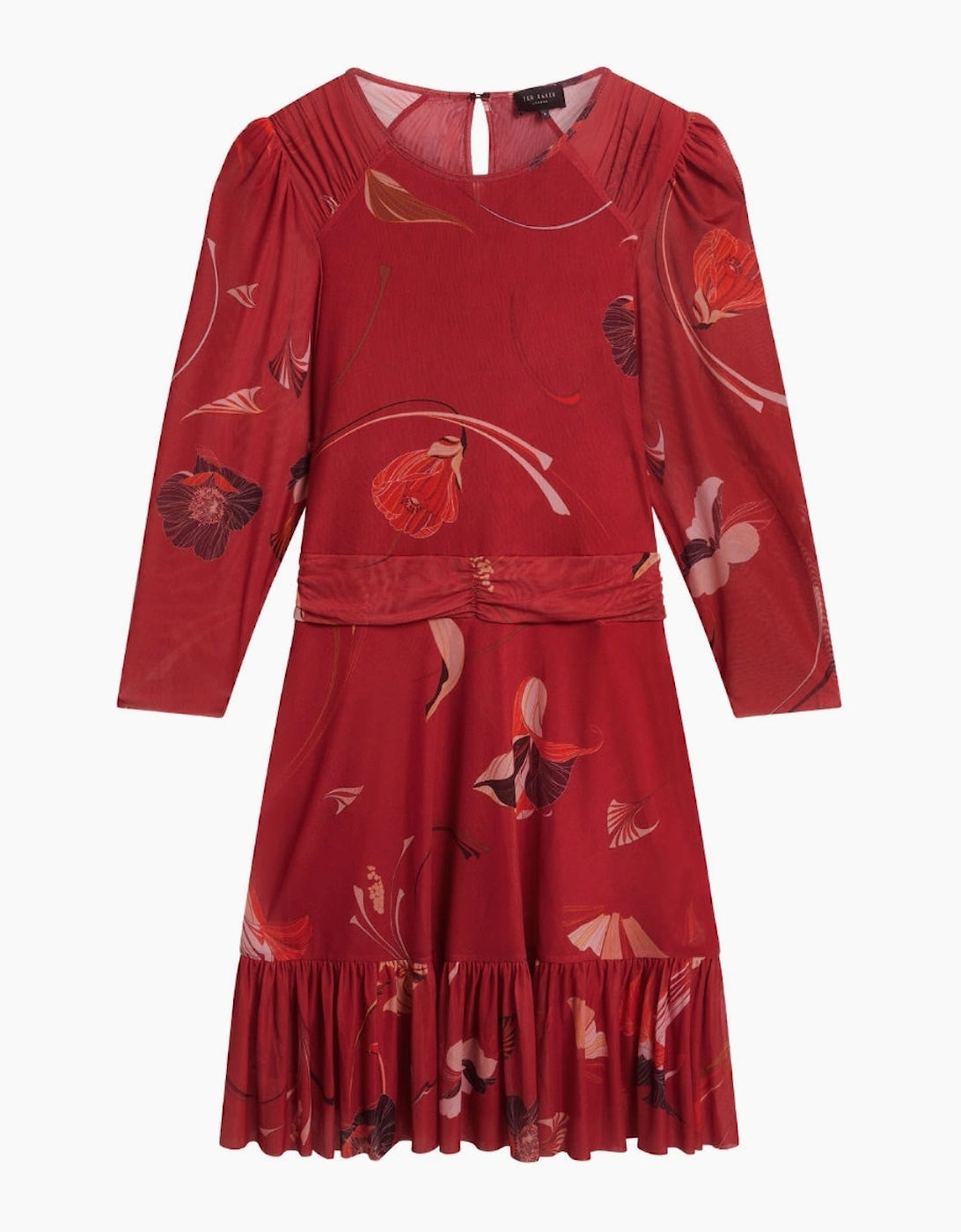 Ted Baker Women's Ted Baker Gathered Shoulder Mesh Mini Red Skater Dress