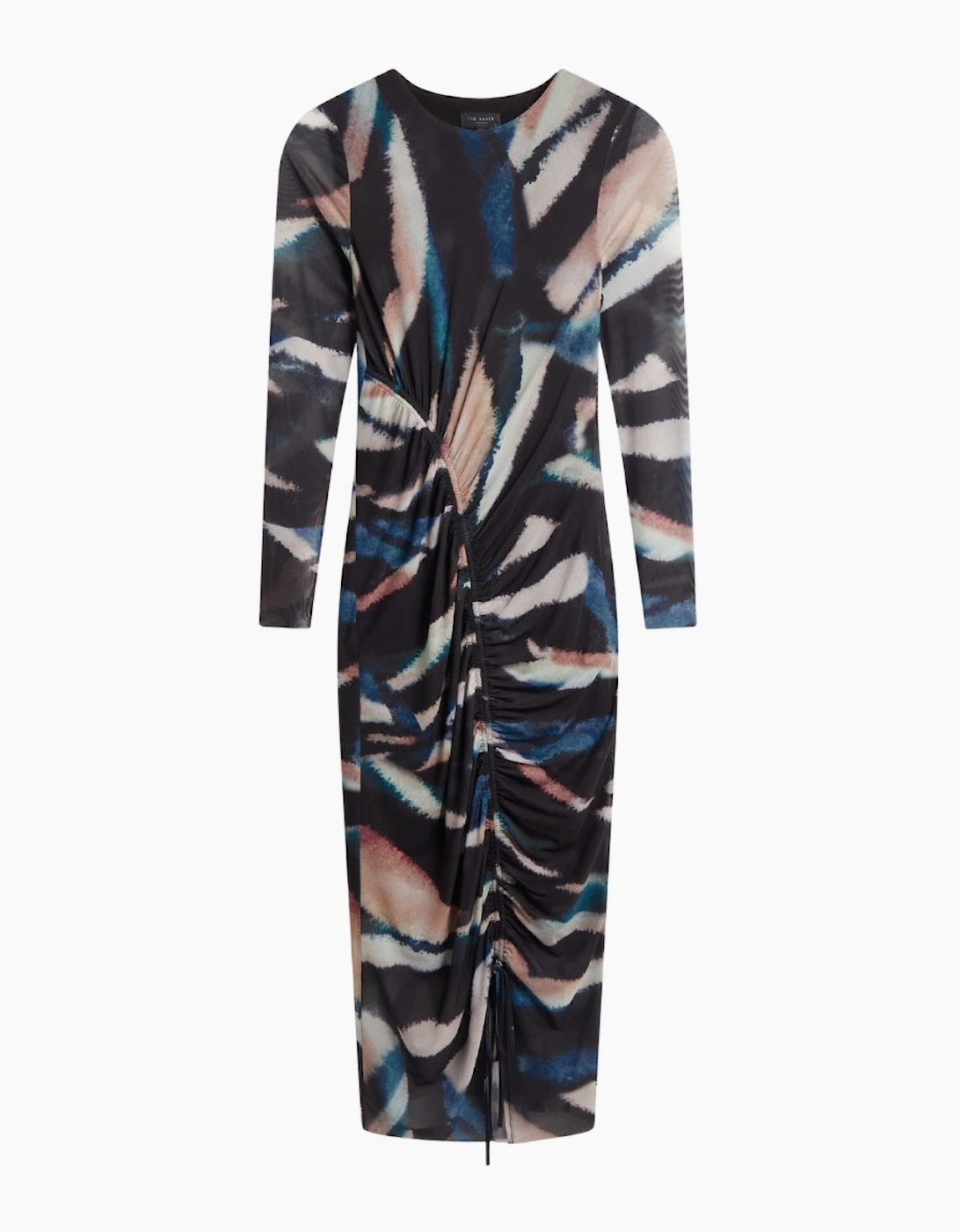 Ted Baker Women's Ted Baker Ellylou Printed Mesh Bodycon Gathered Black Dress