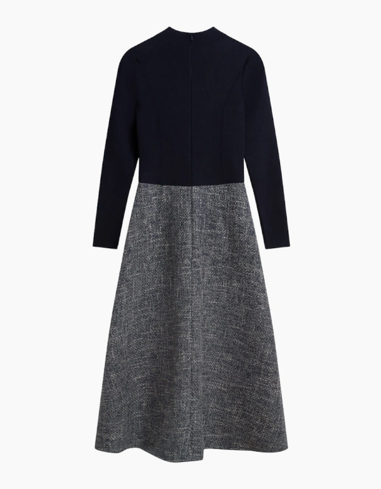 Ted Baker Abieb Polo Neck Knit Bodice Navy Midi Dress