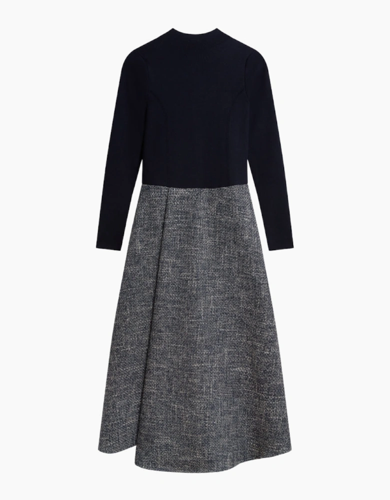 Ted Baker Abieb Polo Neck Knit Bodice Navy Midi Dress