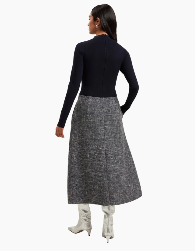 Ted Baker Abieb Polo Neck Knit Bodice Navy Midi Dress