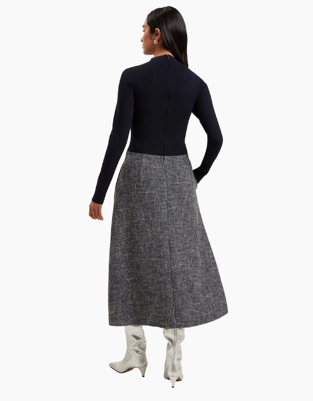 Ted Baker Abieb Polo Neck Knit Bodice Navy Midi Dress