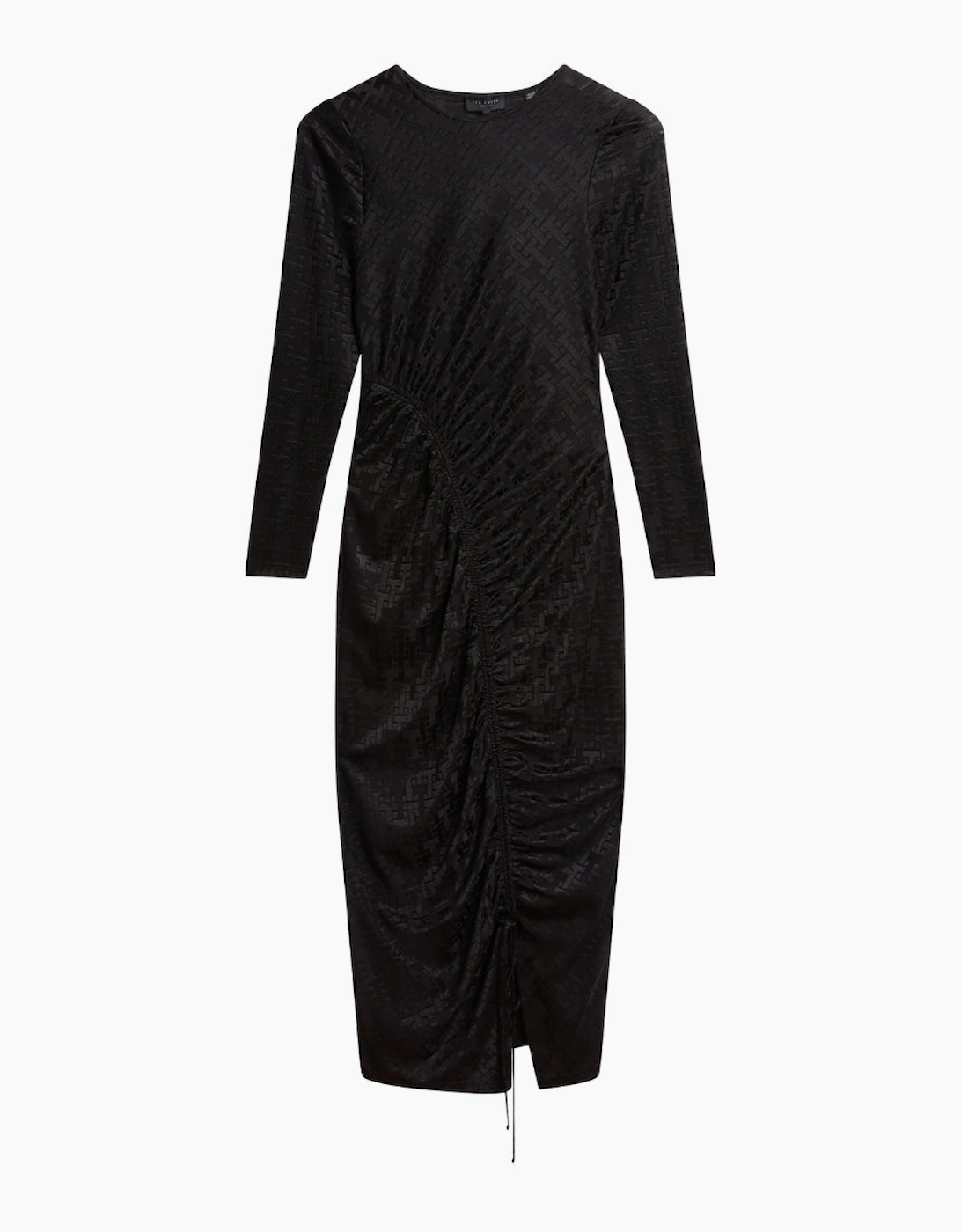 Women's Ted Baker Sherlay Jacquard T Bodycon Gathered Black Dress - Size: 8