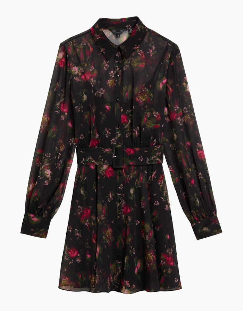 Ted Baker Ebene Collared Printed Button Down Black Dress