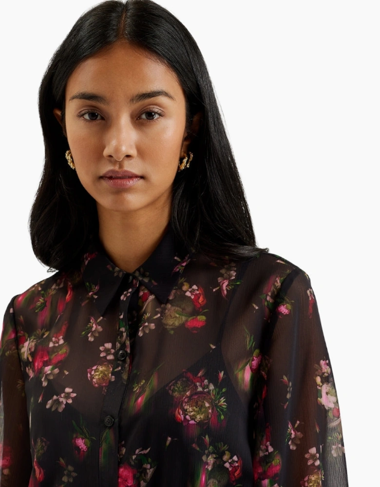 Ted Baker Ebene Collared Printed Button Down Black Dress