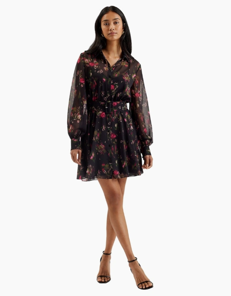 Ted Baker Ebene Collared Printed Button Down Black Dress