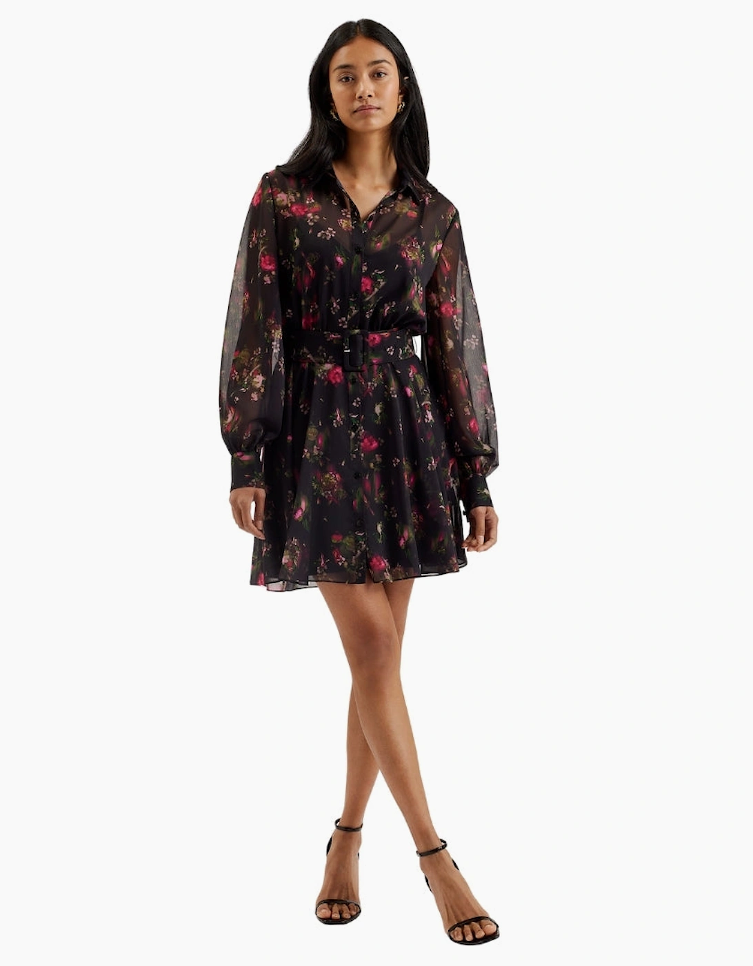 Ted Baker Ebene Collared Printed Button Down Black Dress